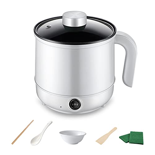 MENAYODA Elektrische Hot Pot, 1,7L Mini Elektrischer Kochtopf mit Dampfgarer, Tragbare Multifunktionale Antihaft Topf für Stir Fry, Steak, Pasta, Ramen-Kocher Wohnheim (Weiß) von MENAYODA