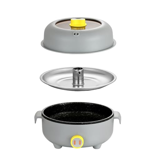 Elektrische Hot Pot, 2,2L Mini Elektrischer Kochtopf mit Dampfsäule + Dampfschale, Tragbare Multifunktionale Antihaft Topf für Stir Fry, Steak, Pasta, Ramen-Kocher Wohnheim (Dampfsäule, Grau) von MENAYODA