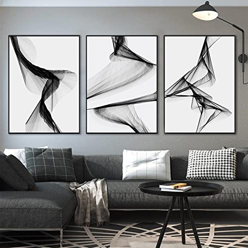 MENAYODA Leinwand Wandkunst Malerei, 3er Set Ohne Rahmen Abstrakte Linie Schwarz Weiß Kunst Wandkunst Leinwand Malerei, Modern Nordic Poster Bild für Wohnzimmer Home Decor (50x70cm) von MENAYODA