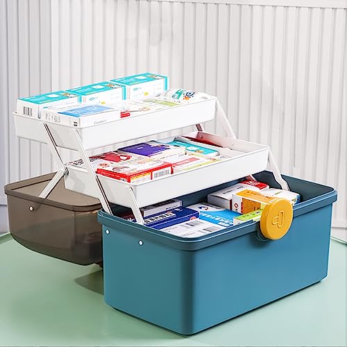 MENAYODA Medikamenten Aufbewahrung,Tragbare Medizinbox Hausapotheke Box Medikamenten Organizer Multi-Grid Apothekenbox Medizinkoffer,Kosmetik Aufbewahrungsbox (Blau, 39 x 21,5 x 26,5 cm) von MENAYODA