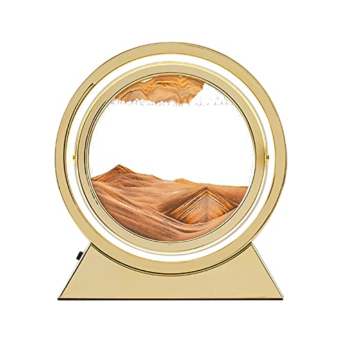 MENAYODA Sandbilder zum Drehen, 3D Fließende Sandkunst mit LED Nachtlicht, 10" Bewegliches Sandkunstbild, Dynamisches Sandbild Runde Glas Rahmen für Büro Desktop Dekoration, Goldener Rahmen (Orange) von MENAYODA