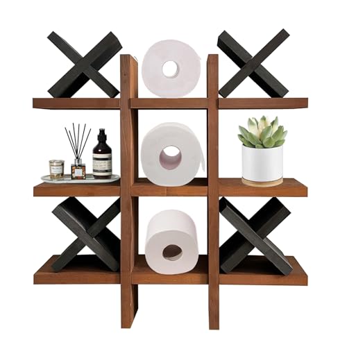 MENAYODA Tic Tac Toe Toilettenpapierhalter,Lustiger Klopapierhalter Hölzern Toilettenpapier Aufbewahrung Wandmontage Klorollenhalter Wandregal für Badezimmer Wohnzimmer Haus Dekoration von MENAYODA