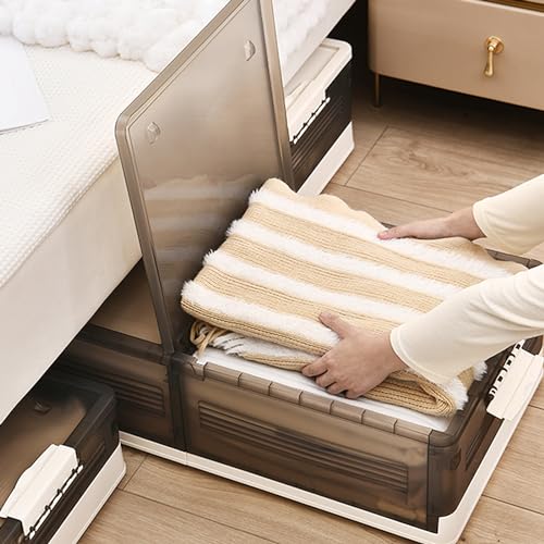 MENAYODA Unterbett Aufbewahrungsbox mit Deckel,43.5L Unterbettkommode mit Rollen,Stapelbare Aufbewahrungsbox Wasserdicht Durchscheinend Unterbett Aufbewahrung für Bettdecken Kleidung (Grau, 1 Pcs) von MENAYODA