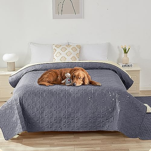 MENAYODA wasserdichte Hundedecke, 218 x 208 cm Hundedecke Urinbeständige für Sofa Bett, rutschfeste Hundedecke Waschbar für Katzen Hunde (218 * 208cm Dunkelgrau) von MENAYODA