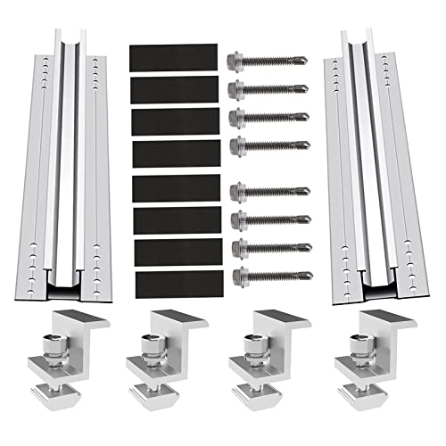 Solarmodul Halterung Kit,Aluminiumlegierung PV Anlagen Befestigungsschiene 30cm Solarpanel Halter für Solar Photovoltaik Blechdach Flachdach Montage (2xRAIL+4 xSIDE CLAMP(For 30MM)) von MENAYODA