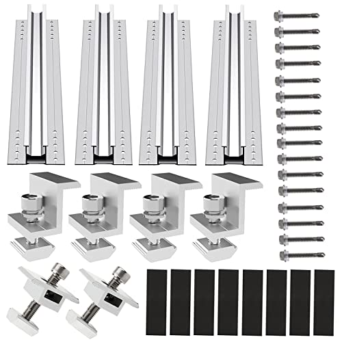 Solarmodul Halterung Kit,Aluminiumlegierung PV Anlagen Befestigungsschiene 30cm Solarpanel Halter für Solar Photovoltaik Blechdach Flachdach Montage (4xRAIL+4 x SIDE CLAMP+2xMIDDLE CLAMP(For 30MM)) von MENAYODA