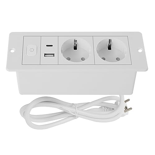 Tischplatte Versenkte Steckdose,2 Fach Tischsteckdose mit USB & Typ-C,Mehrfachsteckdose Einbausteckdose Schreibtisch Steckdose für Büro, Küche (White) von MENAYODA