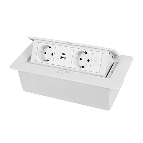 Tischsteckdose Versenkbar,Pop Up Steckdose Einbausteckdose Küchensteckdose Arbeitsplatte Schreibtisch Steckdose mit USB & 20W Typ-C(Weiß,2AC+1USB+1Typ-C+Schalten) von MENAYODA