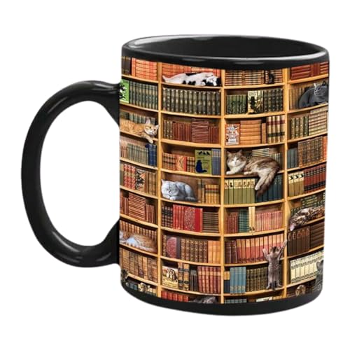 3D Bücherregal Kaffeetasse Tasse, 350ml Keramik Becher Book LoversRegal Bücherliebhaber Getränkebecher Milchbecher Beidseitig Bedruckt Für Buchliebhaber Kaffee, Tee, Milch Geschenke von MENDIA