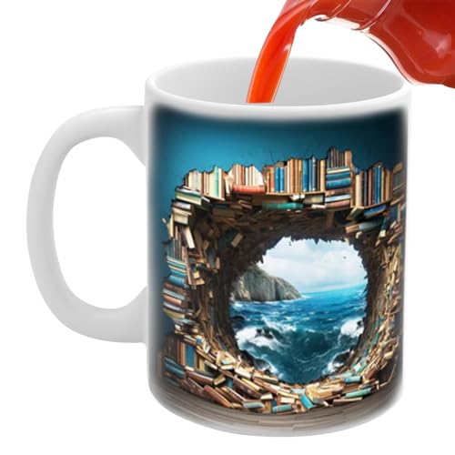 3D Bücherregal Kaffeetasse Tasse, 350ml Keramik Becher Book LoversRegal Bücherliebhaber Getränkebecher Milchbecher Beidseitig Bedruckt Für Buchliebhaber Kaffee, Tee, Milch Geschenke von MENDIA