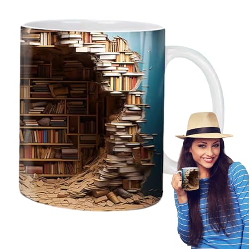 3D Bücherregal Tasse, Book Lovers Keramik Tasse, 350ml Kaffeetasse Bücher Regal Bücherliebhaber Getränkebecher Milchbecher Beidseitig Bedruckt Für Buchliebhaber Kaffee, Tee, ilch von MENDIA