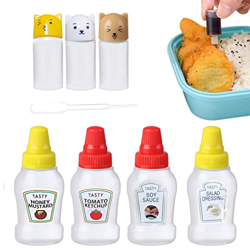 MENDIA Gewürz Quetschflasche 25ml Mini Saucenbehälter for Honig Ketchup Sojasoße Salatdressing Dispenser Wiederverwendbare Quetschbare Gläser Behälter Kinder Bento Box Zubehör von MENDIA
