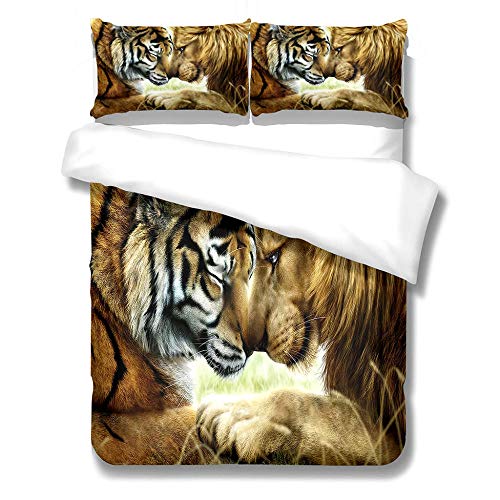 MENGBB Bettwäsche Baumwolle 135X200Cm Tiere Löwen Tiger Bettdeckenbezug Deckenbezug Mit Reißverschluss Und 2 Kissenbezüge 80 X 80 cm von MENGBB