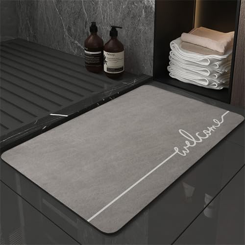 Badematte Rutschfester Badezimmerteppich Absorbierender Badteppich 40x60cm Schnell Trocknende Badezimmer Teppiche, Duschmatte rutschfest Badvorleger Bath Mats, Badeteppich Bad Teppich Hellgrau, W von MENGCH