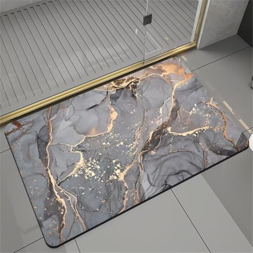 Badezimmerteppich 50x80cm Badematte rutschfest Super Absorbierende Badvorleger Badteppich SaugfäHig Badvorleger Schnelltrocknende Stone Bath Mat, Teppich Botanical Badezimmermatte Duschvorleger, W von MENGCH