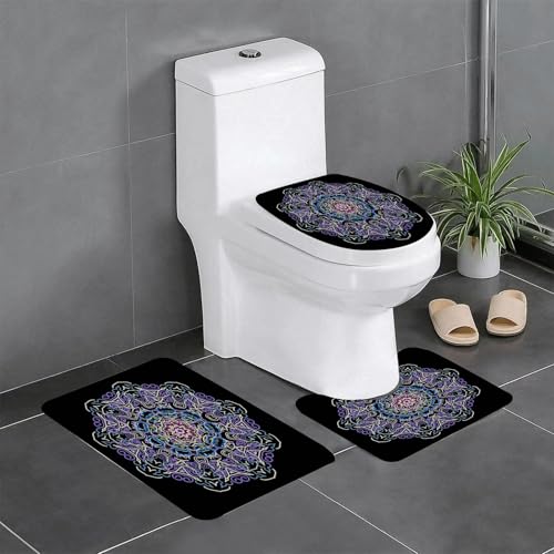 MENGCH Badezimmerteppich Set 2 Teilig Waschbar rutschfeste Badematte Toilettenmatte Weich Saugfähige Badteppiche,Mandala-Musterdesign oder Mandala-Kunstdesign,W von MENGCH