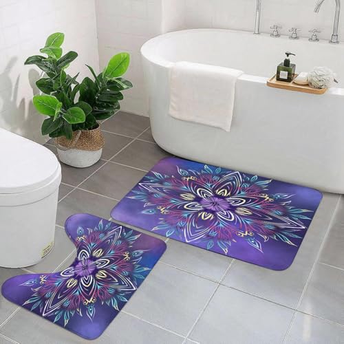 MENGCH Badezimmerteppich Set 2 Teilig Waschbar rutschfeste Badematte Toilettenmatte Weich Saugfähige Badteppiche,Mandala-Musterdesign oder Mandala-Kunstdesign,W von MENGCH