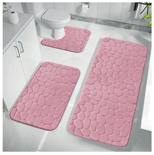 MENGCH Badezimmerteppich Set 3 Teilig, Badematten, Badgarnitur, rutschfest Saugfähige Badezimmerteppich Maschinenwaschbar Badvorleger Und Toilettenmatte Für Dusche, Badewanne Und WC B, W,H von MENGCH