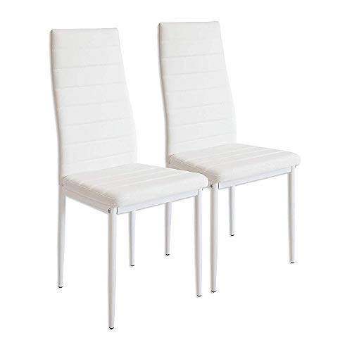 2er-Set Esszimmerstühle, modern, mit hoher Rückenlehne (48 x 48 x 98 cm, weiß, 2) von MENGDA