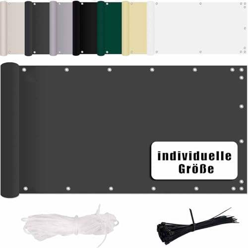 MENGH Balkon Sichtschutz Ohne Bohren Wind-und UV-Schutz, 160g/m², Mit Montagezubehör, 100% Polyester, für Balkon geländer,Terrasse & Garten - Anthrazit 70x300cm von MENGH