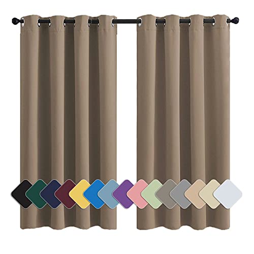 MENGH Gardinen Blickdicht Vorhang Schlafzimmer Ösen Thermo Vorhänge Kälteschutz, (24 Farben, 82 Größen) Hellbraun 1 Stück 90x100cm(HxB) von MENGH