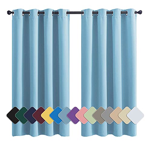 MENGH Gardinen Blickdicht Vorhang Schlafzimmer Ösen Thermo Vorhänge Kälteschutz, (24 Farben, 82 Größen) Himmelblau 1 Stück 90x100cm(HxB) von MENGH