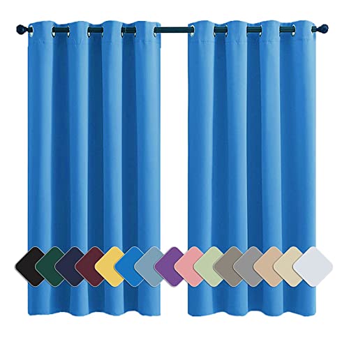 MENGH Gardinen Blickdicht Vorhang Schlafzimmer Ösen Thermo Vorhänge Kälteschutz, (24 Farben, 82 Größen) blau 1 Stück 90x100cm(HxB) von MENGH
