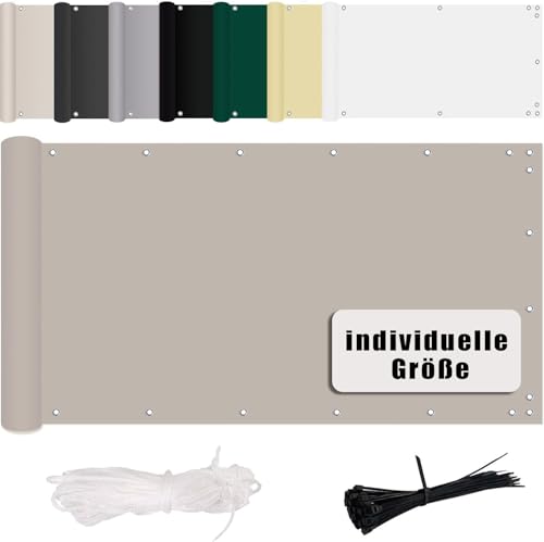 MENGH Terrassen Sichtschutz 110x400cm, Balkon Blickdicht Sichtschutz, Wind- und UV-Schutz, mit Ösen Nylon Kabelbinder und Kordel für Gartenanlagen, Camping und Freizeit Taupe von MENGH
