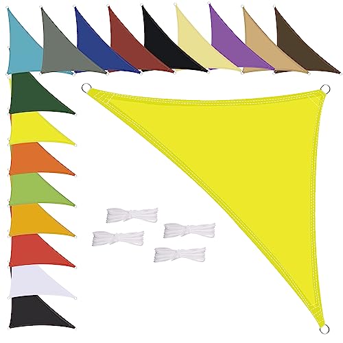 Sonnensegel Wasserdicht Dreieck, wetterbeständig, Premium Polyester, Viele Längen und Breiten Zur Auswahl inkl Befestigungsseile, 1.6x1.6x1.6m Fluoreszierendes Gelb von MENGH
