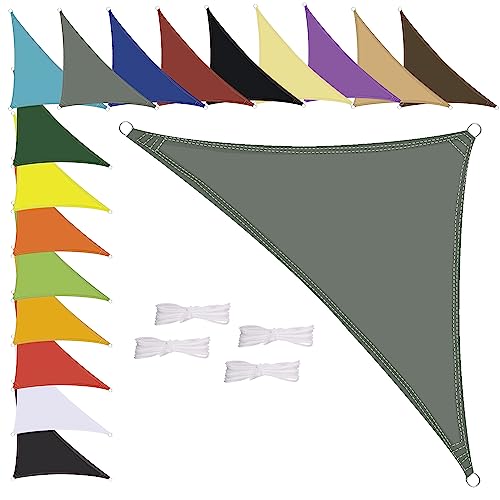 Sonnensegel Wasserdicht Dreieck, wetterbeständig, Premium Polyester, Viele Längen und Breiten Zur Auswahl inkl Befestigungsseile, 1.6x1.6x1.6m Grau von MENGH