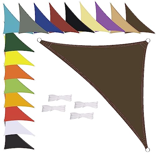 Sonnensegel Wasserdicht Dreieck, wetterbeständig, Premium Polyester, Viele Längen und Breiten Zur Auswahl inkl Befestigungsseile, 1.6x1.6x1.6m Kaffee von MENGH