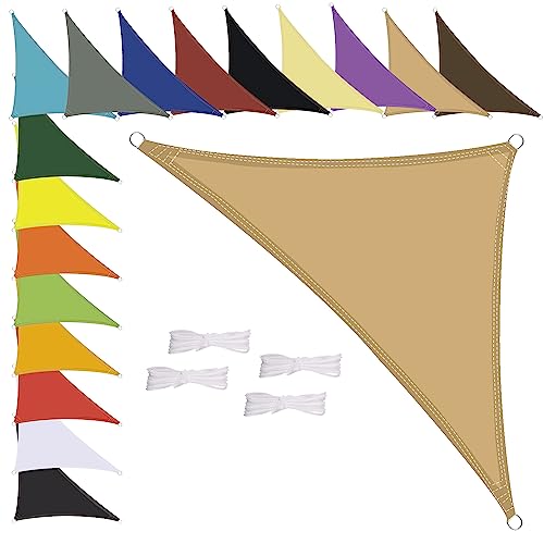 Sonnensegel Wasserdicht Dreieck, wetterbeständig, Premium Polyester, Viele Längen und Breiten Zur Auswahl inkl Befestigungsseile, 1.6x1.6x1.6m Sandgelb von MENGH