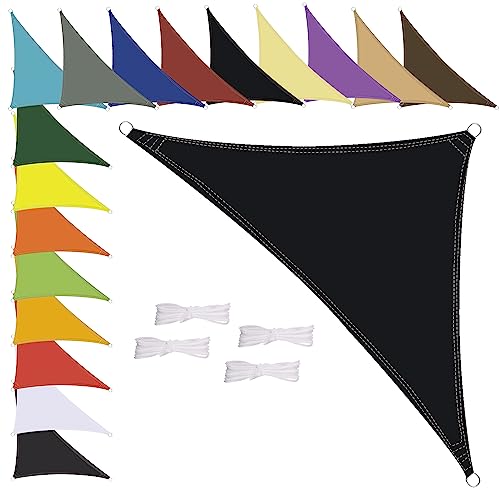 Sonnensegel Wasserdicht Dreieck, wetterbeständig, Premium Polyester, Viele Längen und Breiten Zur Auswahl inkl Befestigungsseile, 2.4x2.4x2.4m Schwarz von MENGH