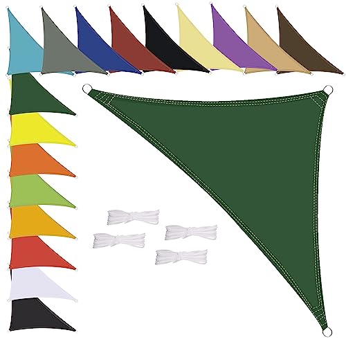 Sonnensegel Wasserdicht Dreieck, wetterbeständig, Premium Polyester, Viele Längen und Breiten Zur Auswahl inkl Befestigungsseile, 2x2x2m Dunkelgrün von MENGH