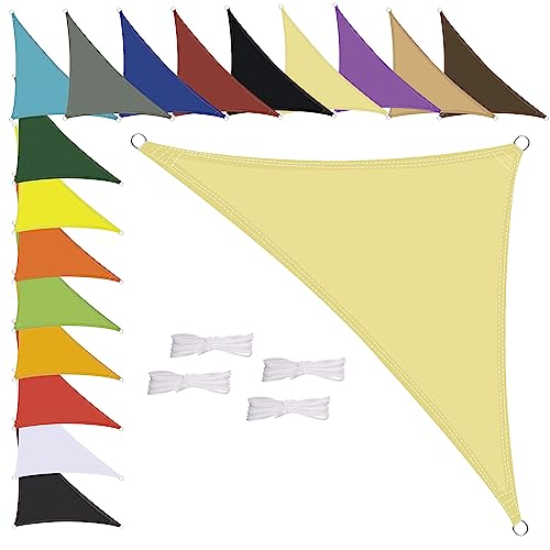 Sonnensegel Wasserdicht Dreieck, wetterbeständig, Premium Polyester, Viele Längen und Breiten Zur Auswahl inkl Befestigungsseile, 2x2x3m Beige von MENGH