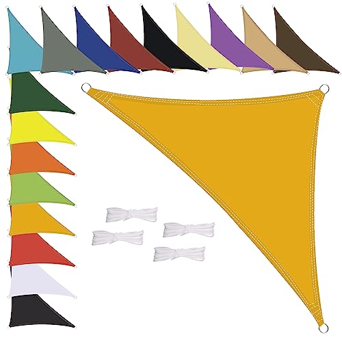 Sonnensegel Wasserdicht Dreieck, wetterbeständig, Premium Polyester, Viele Längen und Breiten Zur Auswahl inkl Befestigungsseile, 2x2x3m Mango Gelb von MENGH