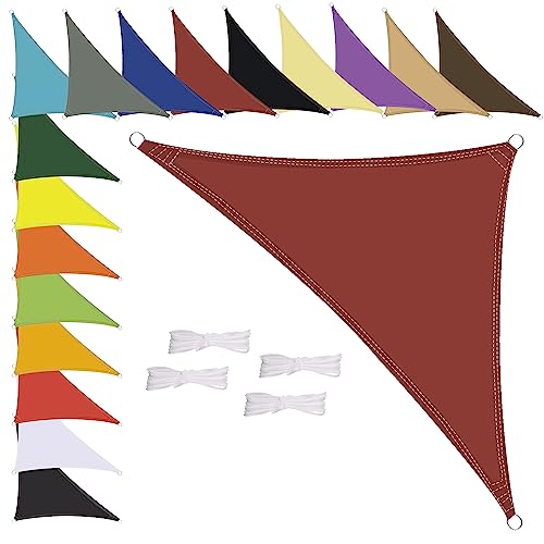 Sonnensegel Wasserdicht Dreieck, wetterbeständig, Premium Polyester, Viele Längen und Breiten Zur Auswahl inkl Befestigungsseile, 3x3x4.3m Rostig Rot von MENGH