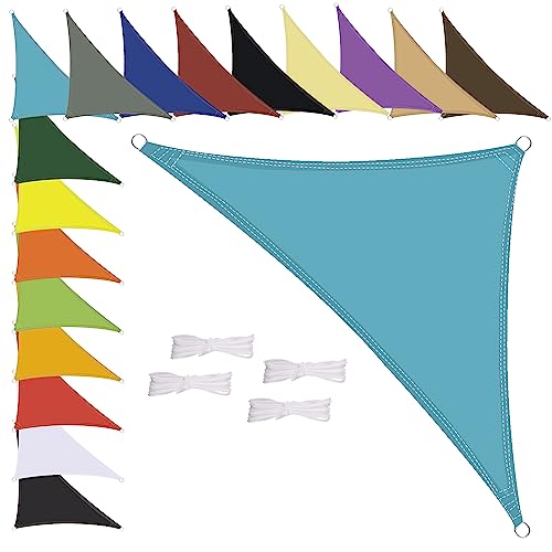 Sonnensegel Wasserdicht Dreieck, wetterbeständig, Premium Polyester, Viele Längen und Breiten Zur Auswahl inkl Befestigungsseile, 3x3x4.3m Seeblau von MENGH