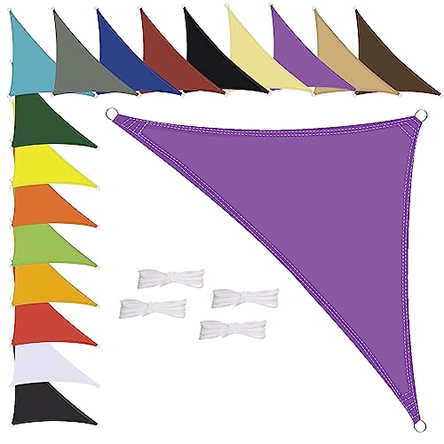 Sonnensegel Wasserdicht Dreieck, wetterbeständig, Premium Polyester, Viele Längen und Breiten Zur Auswahl inkl Befestigungsseile, 3x3x4.3m Violett von MENGH