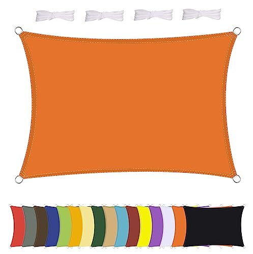 Sonnensegel Wasserdicht Rechteck, wetterbeständig, Premium Polyester, Viele Längen und Breiten Zur Auswahl inkl Befestigungsseile, Rechteckig 2.5x2.8m Orange von MENGH