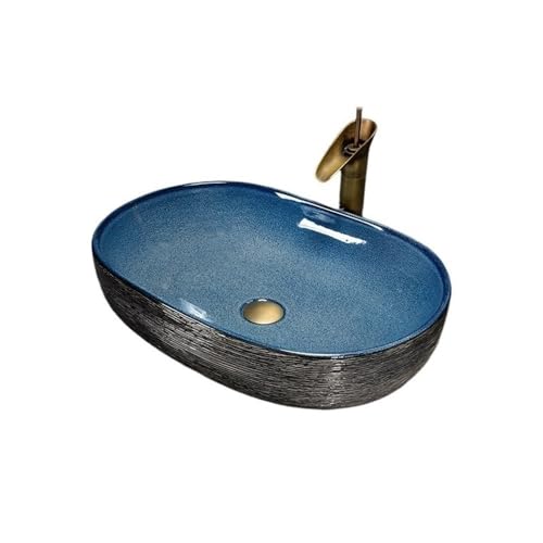 MENGLI-2024 Art Keramik Aufsatzwaschbecken Oval Badezimmer Balkon Retro Waschbecken mit Wasserhahn und Ablaufgarnitur Aufsatzwaschbecken MENGLI-2024 Art Keramik Aufsatzwaschbecken Oval Badezimmer Balkon Retro Waschbecken mit Wasserhahn und Ablaufgarnitur Aufsatzwaschbecken von MENGLI-2024