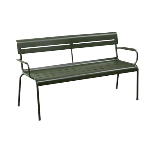 MENGLI-2024 Außenbank Freizeitbank for die Terrasse im Freien, Doppelsitzbank aus Aluminiumlegierung for die Gartenterrasse, Balkonstuhl mit Rückenlehne (Armeegrün) Gartenbank(Mittel) von MENGLI-2024