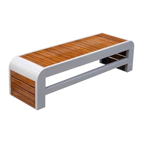 MENGLI-2024 Außenbank Gartenbank aus Stahl for den Außenbereich, Stuhloberfläche aus Bambusholz ohne Rückenlehne, for Freizeit-Sitzstuhl auf der Balkonterrasse Gartenbank(Klein) von MENGLI-2024