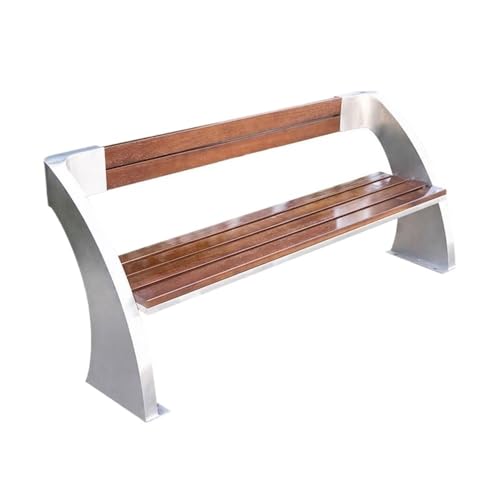 MENGLI-2024 Außenbank Parkstuhl aus Edelstahl for den Außenbereich, mit Freizeitbank aus Holzrückenlehne, Grundstücksbank for den malerischen Gartenbereich Gartenbank(Mittel) von MENGLI-2024