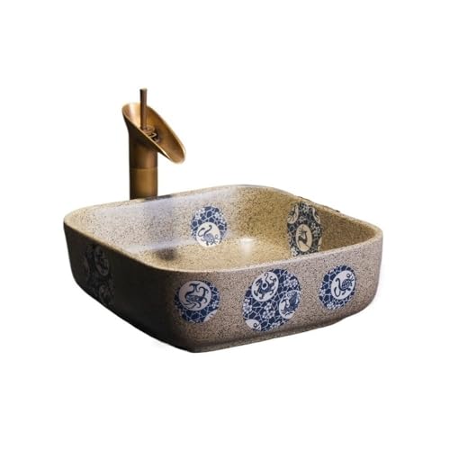 MENGLI-2024 Badezimmer-Aufsatzwaschbecken aus Keramik im Retro-Stil (inkl. Zubehör) Aufsatzwaschbecken von MENGLI-2024