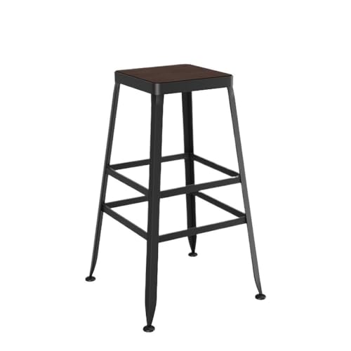 MENGLI-2024 Barstuhl Brown + Black Iron Bar Stool Restaurant Bar Wooden High Stools Barhocker(Mittel) von MENGLI-2024