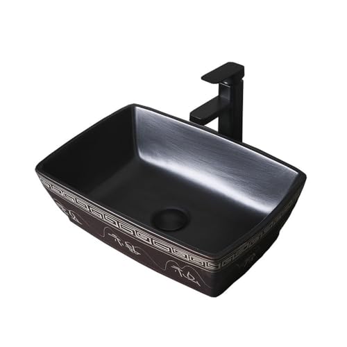 MENGLI-2024 Keramik-Waschbecken, Schwarz, 47 x 32 x 15 cm, Aufsatzwaschbecken mit Wasserhahn und Abflussgarnitur, rechteckig Aufsatzwaschbecken MENGLI-2024 Keramik-Waschbecken, Schwarz, 47 x 32 x 15 cm, Aufsatzwaschbecken mit Wasserhahn und Abflussgarnitur, rechteckig Aufsatzwaschbecken von MENGLI-2024