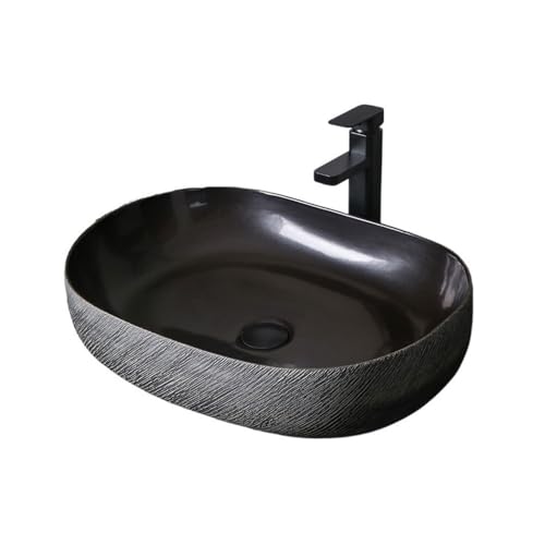 MENGLI-2024 Keramik Waschbecken Schwarz Kunst Aufsatzwaschbecken Balkonwaschbecken mit Abfluss und Wasserhahn Aufsatzwaschbecken MENGLI-2024 Keramik Waschbecken Schwarz Kunst Aufsatzwaschbecken Balkonwaschbecken mit Abfluss und Wasserhahn Aufsatzwaschbecken von MENGLI-2024