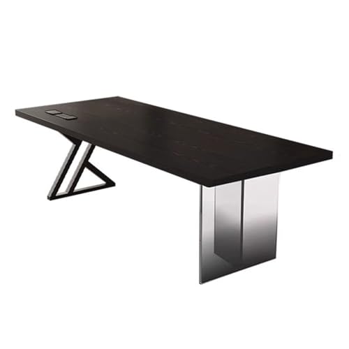MENGLI-2024 PC-Tisch Moderner rechteckiger Home-Office-Schreibtisch, schwarzer Massivholz-Arbeitstisch, geräumiger Laptop-PC-Schreibtisch mit Ladesteckdosen(S) von MENGLI-2024