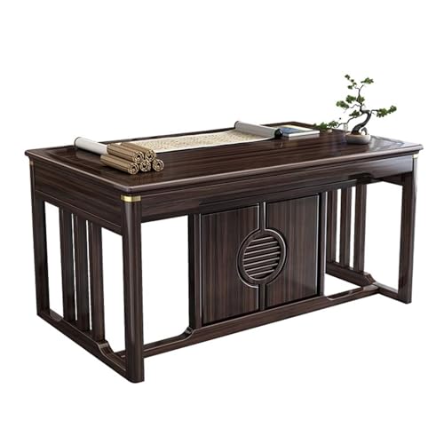 MENGLI-2024 PC-Tisch Schreibtisch aus Massivholz for das Homeoffice mit 3 Schubladen, Ebenholz im chinesischen Stil, Arbeitsplatz, Arbeitszimmermöbel(M) von MENGLI-2024